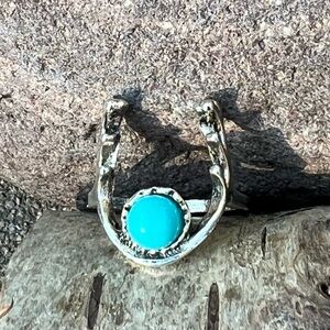 💍 Silver Turquoise Ring with Antlers accent